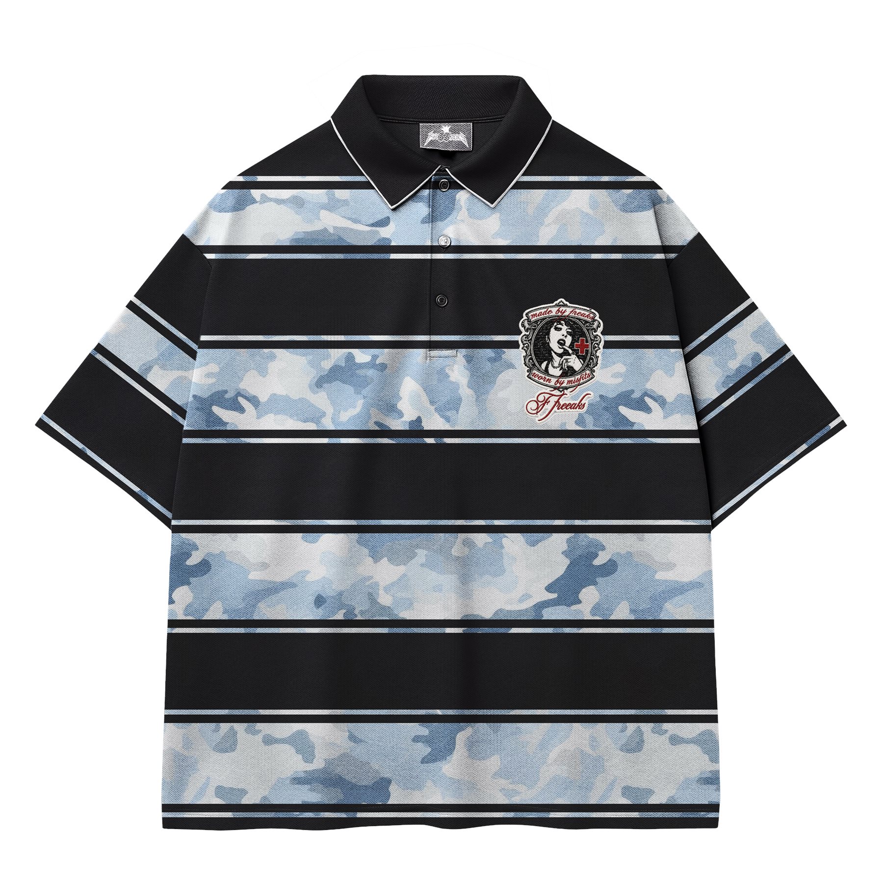 stripe & camo polo